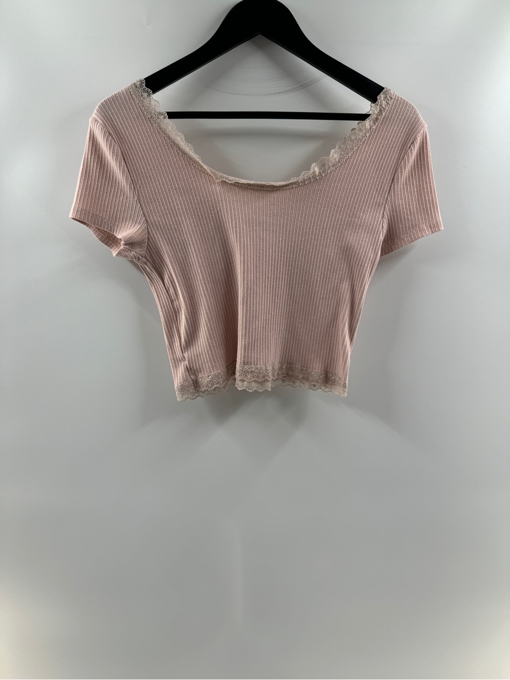 Aeropostale Light Pink Lace Trim Ribbed Crop Top Women's Large - Picture 6 of 8